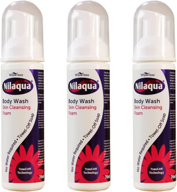 Nilaqua Skin Cleansing Body Wash Foam, No Water Or Rinsing Required, Aerosol Free 70Ml Trio Pack