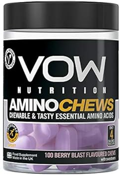 Vow Amino Chews, Chewable And Tasty Essential Amino Acids, Bcaa, Eaa Complex, L-Leucine, L-Lysine, L-Valine, L-Isoleucine, Vegan, Informed Sport Approved (Berry Blast)