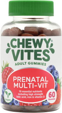Chewy Vites Women'S Prenatal Multivitamin 60 Gummy Vitamins | Vegan | 16 Essential Nutrients With Folic Acid, Iron And Vit D | Real Fruit Juice | Blueberry & Raspberry Flavour | Delicious Taste
