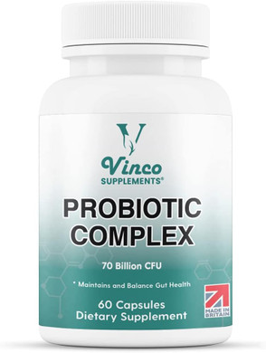 Vinco Probiotics Complex 70 Billion Cfu - 60 Vegan High Strength Probiotic Complex Capsules- Gut Health - Digestion - Bloating - Ibs - With Prebiotic