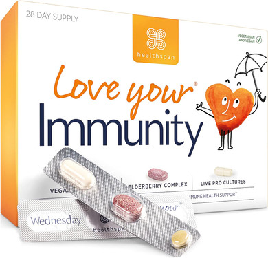 Healthspan Love Your Immunity Multivitamin | 28 Day Supply | Support Immune Health | Vegan Vitamin D3 | Elderberry Complex | Probiotic | Added Vitamin C & Zinc | Vegan
