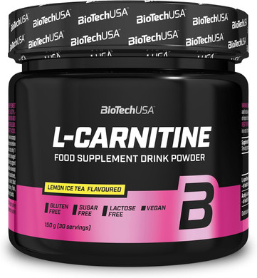 BioTechUSA L-Carnitine Drink Powder, Flavoured Food Supplement Drink Powder with L-carnitine L-Tartrate, Acetyl-L-carnitine, Minerals and Sweetener, 150 g, Lemon ice Tea