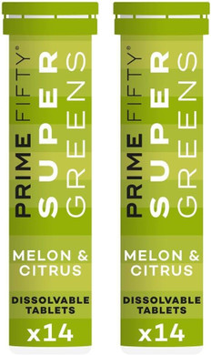 Prime Fifty Super Greens+ Supplement  Effervescent Multivitamins Tablets  28 Day Supply  Immune System Supplement with Super Greens, Melon, Citrus Multi-Nutrient