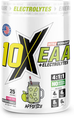 10X Athletic Full Essential Amino Acids Blend With Electrolytes, Sugar Free Eaa Powder For Energy, Endurance, Hydration And Recover, 25 Servings, 450 G Various Flavours (Appletize)