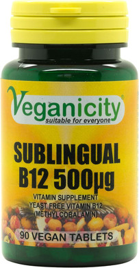 Veganicity B12 500µg Sublingual (Blackcurrant Flavour) : Vitamin B12 Supplement : 90 Tablets, in a Planet-Friendly 99% Recycled Pot