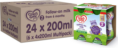 Cow & Gate 2 Follow On Baby Milk Ready to Use Liquid Formula, 6-12 Months, 4x200ml (Pack of 6, Total 24 Bottles)___SIZE : 800.00 ml (Pack of 6)