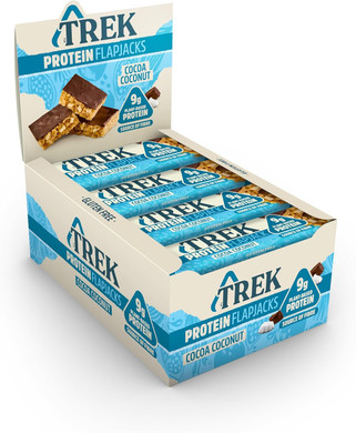 TREK High Protein Flapjack Cocoa Coconut - Gluten Free - Plant Based - Vegan Snack - 50g x 16 bars