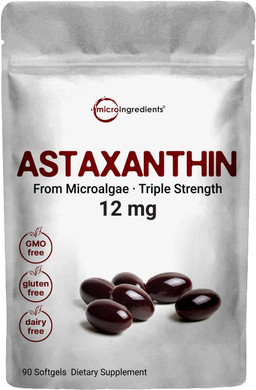 Natural Astaxanthin 12Mg, 90 Softgels, 3 Month Supply, Premium Astaxanthin Supplements (Microalgae), Supports Eye, Joint, Internal Circulation Health And Antioxidant, Easy To Swallow