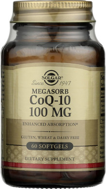 Solgar Megasorb CoQ-10 100 mg, 60 Softgels - Supports Heart Function & Healthy Aging - Coenzyme Q10 Supplement - Enhanced Absorption - Non-GMO, Gluten Free, Dairy Free - 60 Servings