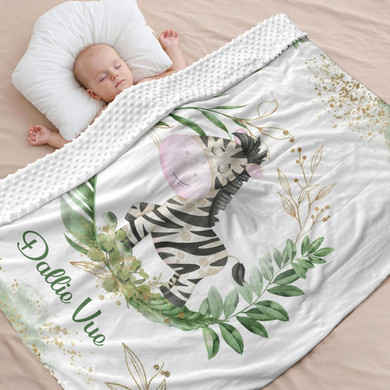 Greenery Leaves Safari Animal Zebra Custom Name 40 X 50 In,Personalized Swaddle Blanket Fleece Plush Baby Dotted Minky Blanket Super Soft Pet Travel Blanketdesign 640"X50"