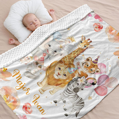 Forest Animal Elephant Tiger Zebra Custom Name 40 X 50 In,Personalized Swaddle Blanket Fleece Plush Baby Dotted Minky Blanket Super Soft Pet Travel Blanketdesign 940"X50"