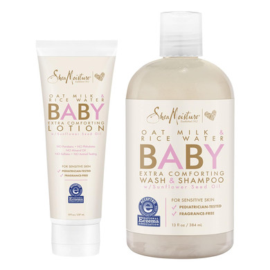 SheaMoisture Baby Wash and Shampoo, and Baby Lotion For Dry Skin and Sensitive Skin Oat Milk and Rice Water Baby Care With Shea Butter 21 oz 2 Count