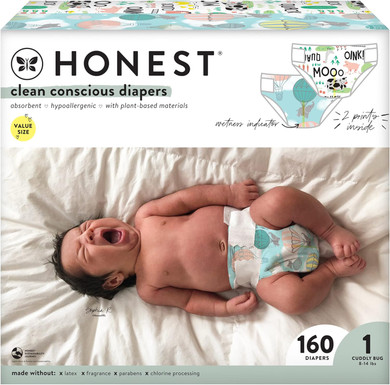 The Honest Company Clean Conscious Diapers | Plant-Based, Sustainable | Above It All + Barnyard Babies | Super Club Box, Size 1 (8-14 lbs), 160 CountAbove It All + Barnyard BabiesSize 1 (160 Count)