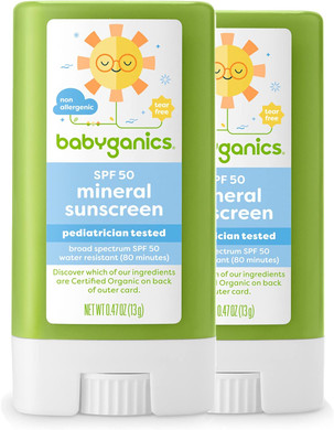 Babyganics Spf 50 Travel Size Baby Sunscreen Stick Uva Uvb Protection | Water Resistant |Non Allergenic, 2 Pack0.47 Ounce (Pack Of 2)