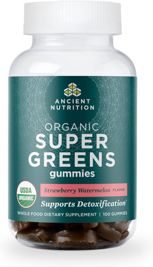 Ancient Nutrition Supergreens Gummy, Organic Superfood Gummy Made From Real Fruits, Vegetables And Herbs, For Digestive And Energy Support, 100 Count, Strawberry Watermelon100 Count