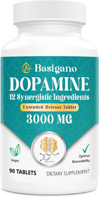 Basigano Natural Dopamine Supplement For Energy, Focus, Motivation, Mental Alertness, Mood, And Stress - Non-Gmo, Gluten-Free - 90 Tablets