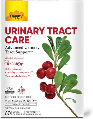Country Life Urinary Tract Care  Advanced Urinary Tract Support, Convenient Blister Packs, Plant Based, 60 Vegan Capsules, Certified Gluten Free, Certified Vegan