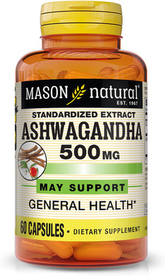 MASON NATURAL Ashwagandha 500 mg - Healthy Stress Response and Mood Support, Herbal Supplement, 60 Capsules