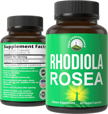 Peak Performance Rhodiola Rosea Vegan Capsules Made With Rhodiola Rosea 1200 Mg Maximum Strength Nature Made Whole Root Extract. Herb Supplement With Rosavin Energy Pill