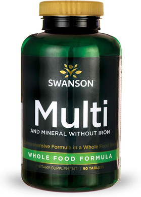 Swanson Multi and Mineral Without Iron Multimineral Multivitamin Health Supplement Iron-Free, Whole-Food Formula 90 Tablets (Tabs)