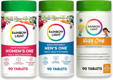 Rainbow Light Multivitamin Bundle For Families, Vitamin C, D & Zinc, Probiotics, Provides Immune Support, Vegitarian, Men'S, Women'S, & Kid'S One 90 Count Each90 Count (Pack Of 3)