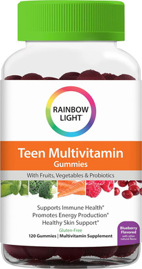 Rainbow Light Multivitamin Gummies For Teens, Vitamin C, Zinc, & B Complex, Supports Healthy Skin And A Strong Immune System, Gluten Free, Vegetarian, Fruit Punch, 120 Gummies