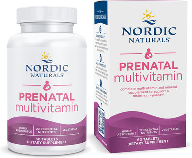 Nordic Naturals Prenatal Multivitamin For Women - Daily Vegetarian Prenatal Vitamins - 22 Essential Nutrients, Including B6, Folate, And Iron - 60 Tablets - 30 Servings