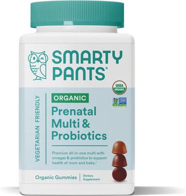 SmartyPants Organic Prenatal Vitamins, Daily Multivitamin: Methylfolate, Probiotics, Vitamins C, D3, B12, K & Zinc for Immune Support, Digestive Health, & Fetal Development, 120 Gummies, 30 Day Supply