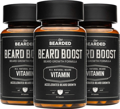 Live Bearded: Beard Boost - Beard Hair Growth Multivitamins With Biotin 10,000Mcg, Vitamin C, Vitamin E And Zinc - 90-Day Supply - Thick, Strong, Full Beard Growth Support - Made In The Usa
