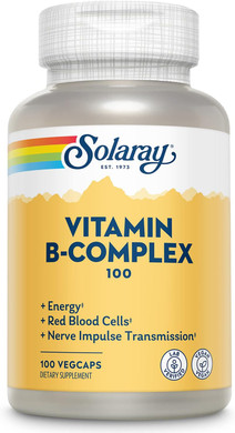 Solaray Vitamin B-Complex 100 Mg, Healthy Energy, Blood Cell Formation & Nerve Impulse Transmission Support, 100 Vegcaps (100 Count)100 Count (Pack Of 1)
