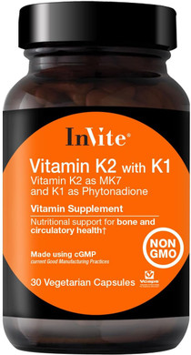 Invite Health Vitamin K2 With K1 - Supports Bone And Circulatory Health - Vitamin K2 As Mk7 And K1 And Phytonadione - 30 Vegetarian Capsules