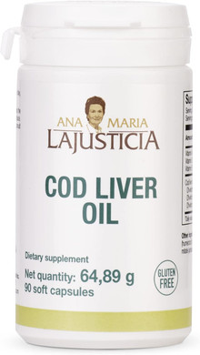 Ana Maria Lajusticia- Cod Liver Oil - Rich In Omega-3 + Vitamins A, D & E. 30-Day Treatment Pack. Cardiovascular Health. Gluten Free