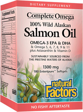 Complete Omega by Natural Factors, Wild Alaskan Salmon Oil, Supports Heart and Brain Health with Omega-3 DHA and EPA, 180 softgels (180 servings)180 Count (Pack of 1)