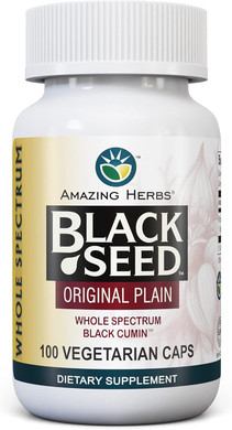 Amazing Herbs Whole Spectrum Black Seed Original Plain, Vegetarian Capsules - Gluten Free, Non Gmo, Cold Pressed Nigella Sativa Aids In Digestive Health - 100 Count, 475Mg