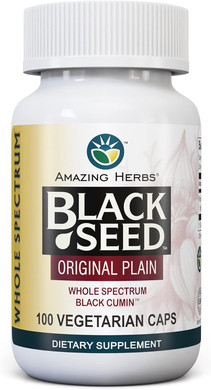 Amazing Herbs Whole Spectrum Black Seed Original Plain, Vegetarian Capsules - Gluten Free, Non GMO, Cold Pressed Nigella Sativa Aids in Digestive Health - 100 Count, 475mg