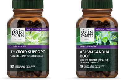 Gaia Herbs Ashwagandha Root - Made with Organic Ashwagandha Root - 120 Vegan Liquid Phyto-Capsules & Thyroid Support - Support Healthy Metabolic Balance and Overall Well-Being - 120 Vegan Liquid Phyto