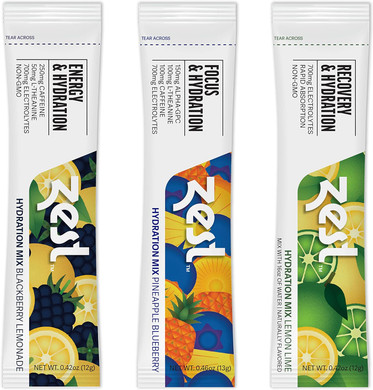 Zest Hydration Electrolyte Powder - Variety Pack - Mix w/Water - 6 Travel Packets - Low Sugar Supplement - Recovery, Energy, & Focus Drink - IV Pillars of Liquid Rehydration incl Salt & Potassium