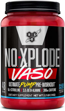 BSN N.O.-XPLODE Vaso Pre Workout Powder with 8g of L-Citrulline and 3.2g Beta-Alanine and Energy, Flavor: Razzle Dazzle, 48 Servings2.2 Pound (Pack of 1)