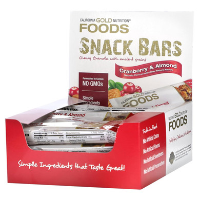 Foods, Cranberry & Almond Chewy Granola Bars, 12 Bars, 1.4 Oz (40 G) Each, California Gold Nutrition