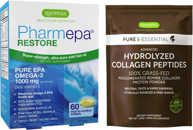 Pharmepa Restore & Advanced Hydrolyzed Collagen Peptides Bundle, 1000Mg Pure Epa Omega-3 Fish Oil & 100% Grass Fed Bovine Collagen Protein Powder, By Igennus