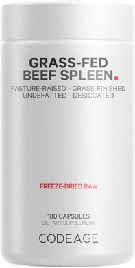 Codeage Grass Fed Beef Spleen Supplement - Freeze Dried, Non-Defatted, Desiccated Beef Spleen Bovine Pills Glandulars Meat  Pasture Raised Argentina Beef Vitamins For Spleen - Non-Gmo -180 Capsules