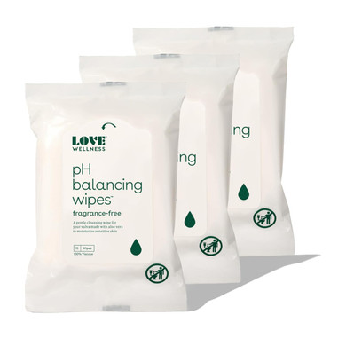 Love Wellness pH Balancing Wipes for Women | Feminine Hygiene for Cleansing with Aloe Vera | Fragrance-Free Intimate Health | Moisturizing, Soothing & Calming for Sensitive Skin | Travel Size | 3-Pack