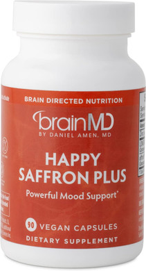 Dr Amen Brainmd Happy Saffron Plus - 90 Capsules - With Saffron Flower Extract, Curcumin & Zinc - Vegan, Gluten Free - 30 Servings