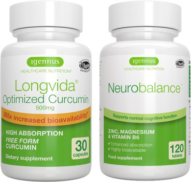 Longvida Curcumin 500Mg + Neurobalance High Absorption Zinc Magnesium B6 Vegan Bundle, Ultra Bioavailable Curcumin With Chelated Zinc Picolinate 24Mg, Oxide-Free Magnesium, By Igennus