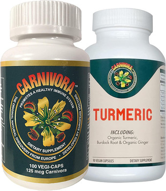 Carnivora Vegi Caps + Turmeric Combo - Immune System Support With Enhancement For Joints And Digestion (Bundle With 1 Bottle Vegi-Caps And 1 Bottle Turmeric)