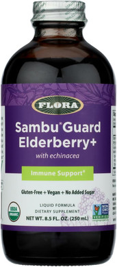 Flora Organic Black Elderberry Syrup + 8.5Oz - Immune Booster With Echinacea, For Kids & Adults, No Added Sugar, Gluten Free, Vegan, Sambuguard