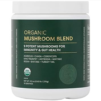 Global Healing Organic Mushroom Powder Supplement Blend 9.5 Ounces - Cordyceps, Chaga, Reishi, Turkey Tail Mushroom For Immune And Gut Health - Nootropic Focus Supplement Superfood