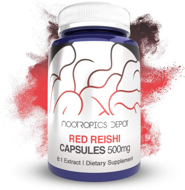 Nootropics Depot Red Reishi Mushroom Capsules | 8:1 Whole Fruiting Body Extract | 500Mg | 180 Count | Ganoderma Lucidum180 Count