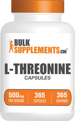 Bulksupplements.Com L-Threonine Capsules - L-Threonine Supplement, L Threonine 500Mg - Amino Acid Supplement For Skin & Joints, Gluten Free - 1 Capsule Per Serving, 365 Capsules, Pack Of 1