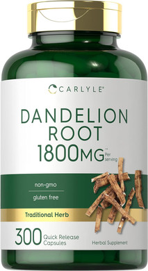 Carlyle Dandelion Root Capsules 1800Mg | 300 Count | Non-Gmo, Gluten Free Supplement For High Potency With Dandelion Root, Rice Powder, Gelatin Capsule, Vegetable Magnesium Stearate, Silica